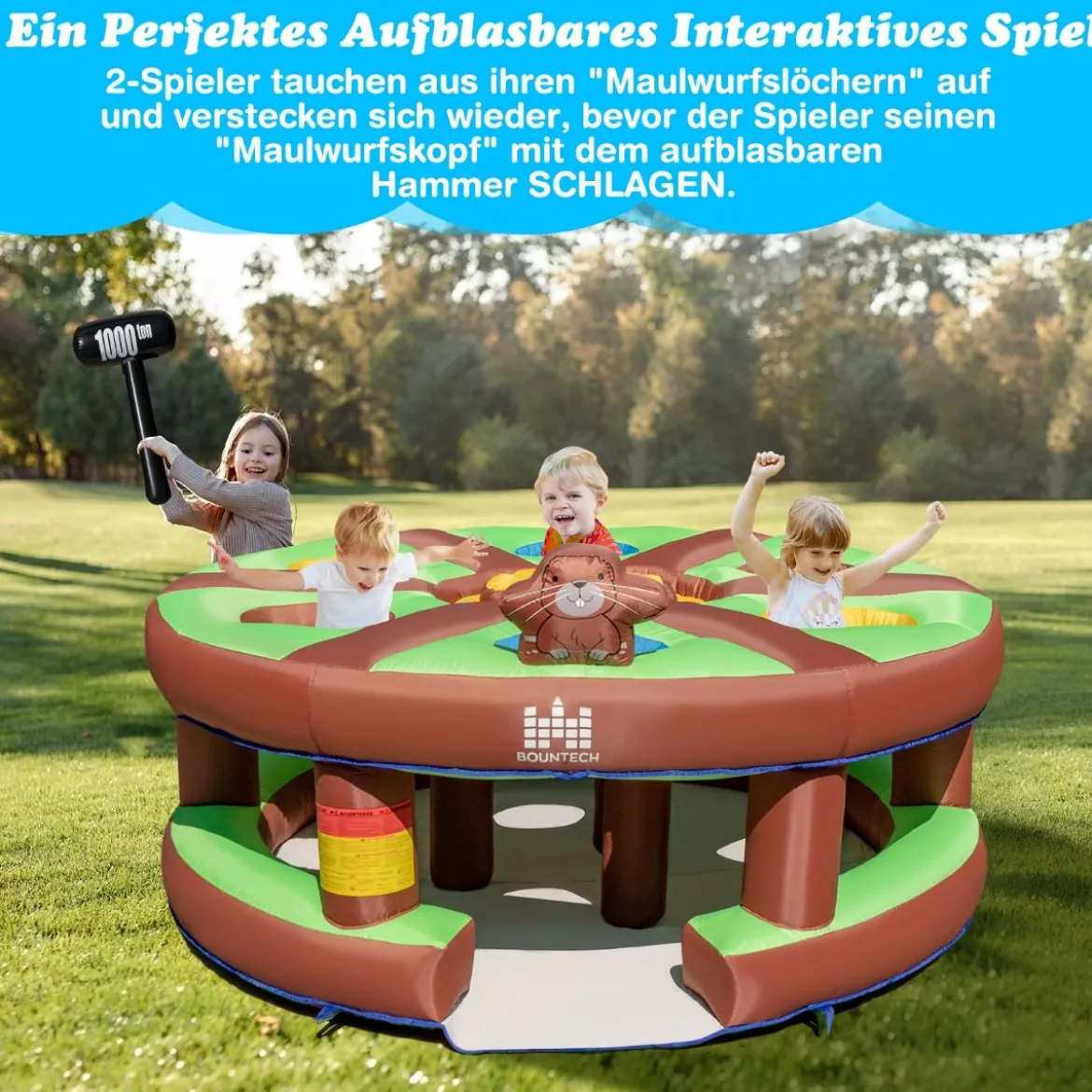 Kinderspiel Aufblasbares Hau-den-Maulwurf Spiel mit 480-W-Gebläse für Kinder 256 x 256 x 120 cm