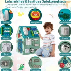Kinder Spielhaus aus Holz mit Sinnesspielen und Stauraum für Kinder ab 3 J. Blau