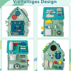 Kinder Spielhaus aus Holz mit Sinnesspielen und Stauraum für Kinder ab 3 J. Blau