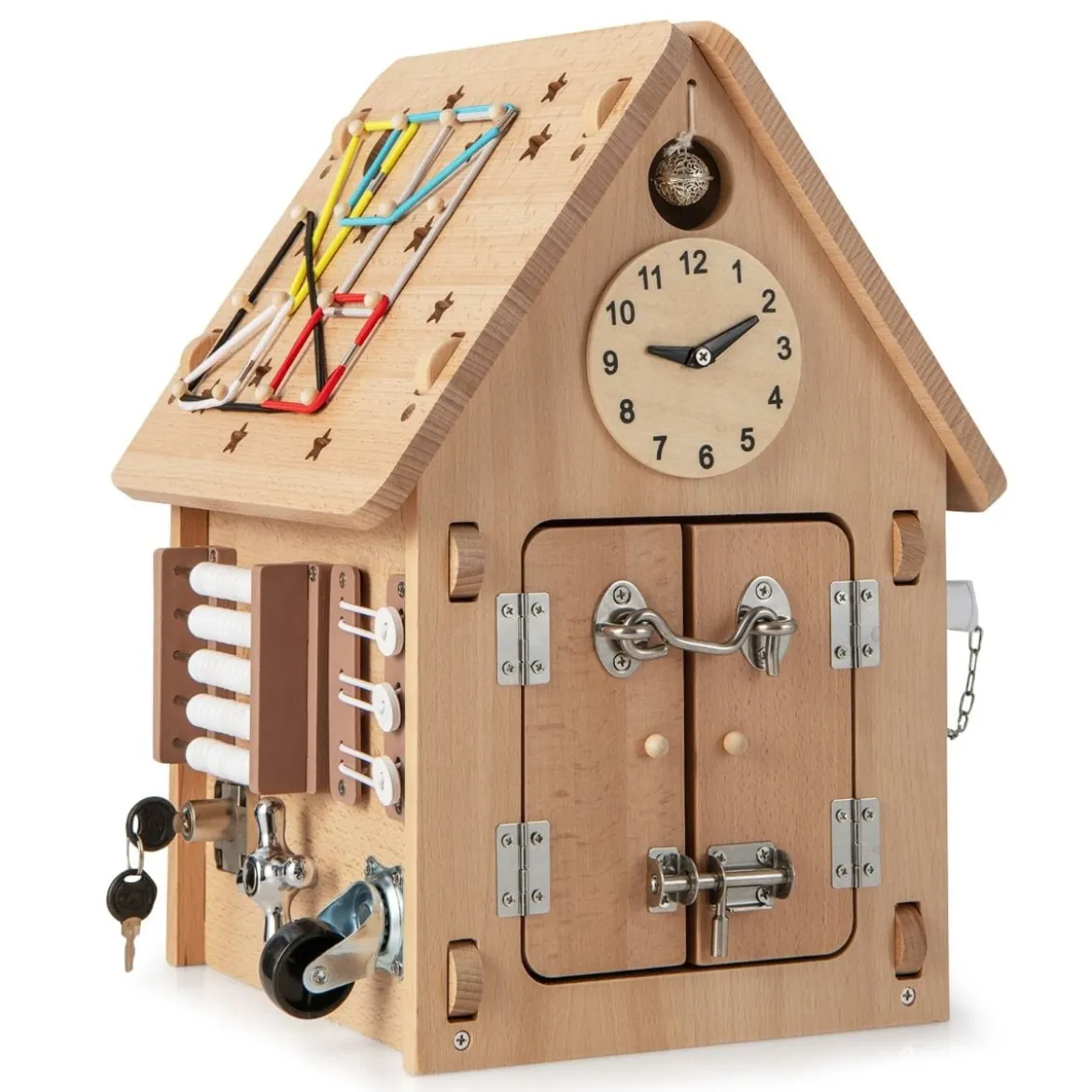 Kinder Spielhaus aus Holz Sensorisches Spielhaus mit Sinnesspielen & Stauraum für Kinder ab 3 J.