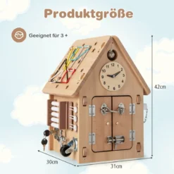 Kinder Spielhaus aus Holz Sensorisches Spielhaus mit Sinnesspielen & Stauraum für Kinder ab 3 J.