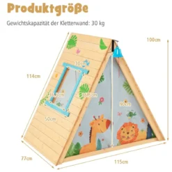 Kinderspielhaus Dreieckiges Spielzelt mit Kletterwand für Kinder 115 x 77 x 100 cm Natur