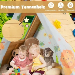 Kinderspielhaus Dreieckiges Spielzelt mit Kletterwand für Kinder 115 x 77 x 100 cm Natur