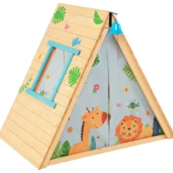 Kinderspielhaus Dreieckiges Spielzelt mit Kletterwand für Kinder 115 x 77 x 100 cm Natur