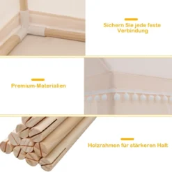 Kinderspielhaus Kinderzelt Spielhaus Prinzess Prinzessin 120 x 105 x 140 cm Beige+Braun
