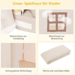 Kinderspielhaus Kinderzelt Spielhaus Prinzess Prinzessin 120 x 105 x 140 cm Beige+Braun