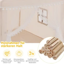 Kinderspielhaus Kinderzelt Spielhaus Prinzess Prinzessin 120 x 105 x 140 cm Beige+Braun