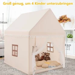 Kinderspielhaus Kinderzelt Spielhaus Prinzess Prinzessin 120 x 105 x 140 cm Beige+Braun
