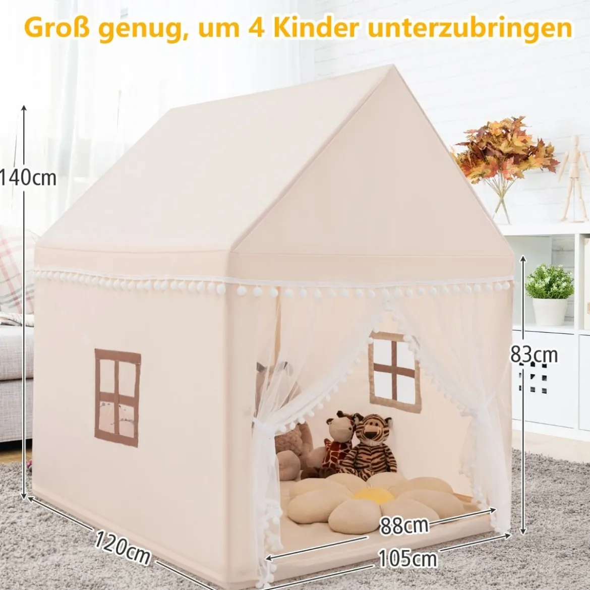 Kinderspielhaus Kinderzelt Spielhaus Prinzess Prinzessin 120 x 105 x 140 cm Beige+Braun