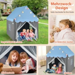 Kinderspielhaus mit Sternenlichter & Fenster & Matte & doppeltem Vorhang Kinderzelt