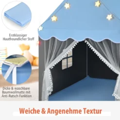 Kinderspielhaus mit Sternenlichter & Fenster & Matte & doppeltem Vorhang Kinderzelt