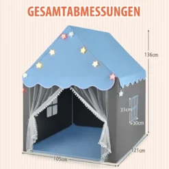 Kinderspielhaus mit Sternenlichter & Fenster & Matte & doppeltem Vorhang Kinderzelt