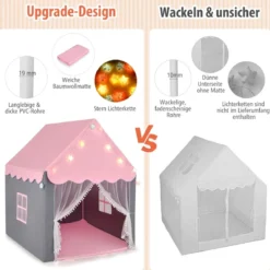 Kinderspielhaus mit Sternenlichter & Fenster & Matte & doppeltem Vorhang Kinderzelt