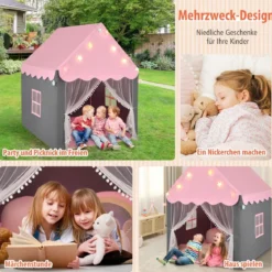 Kinderspielhaus mit Sternenlichter & Fenster & Matte & doppeltem Vorhang Kinderzelt