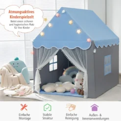 Kinderspielhaus mit Sternenlichter & Fenster & Matte & doppeltem Vorhang Kinderzelt