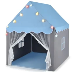 Kinderspielhaus mit Sternenlichter & Fenster & Matte & doppeltem Vorhang Kinderzelt