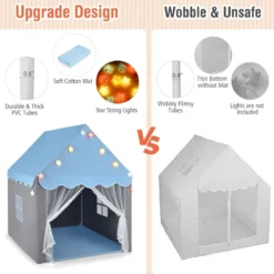 Kinderspielhaus mit Sternenlichter & Fenster & Matte & doppeltem Vorhang Kinderzelt