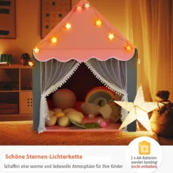 Kinderspielhaus mit Sternenlichter & Fenster & Matte & doppeltem Vorhang Kinderzelt