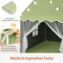 Kinderspielhaus mit Sternenlichter & Fenster & Matte & doppeltem Vorhang Kinderzelt