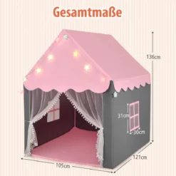 Kinderspielhaus mit Sternenlichter & Fenster & Matte & doppeltem Vorhang Kinderzelt