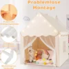 Kinderspielhaus mit Sternenlichter & Fenster & Matte & doppeltem Vorhang Kinderzelt Beige