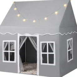 Kinderspielhaus mit Sternenlichtern & Fenstern & Netzvorhängen Kinderzelt Kinderspielzelt Spielzelt