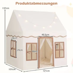 Kinderspielhaus mit Sternenlichtern & Fenstern & Netzvorhängen Kinderzelt Kinderspielzelt Spielzelt