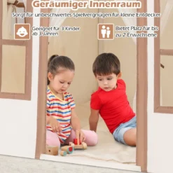 Kinderspielhaus mit Sternenlichtern & Fenstern & Netzvorhängen Kinderzelt Kinderspielzelt Spielzelt