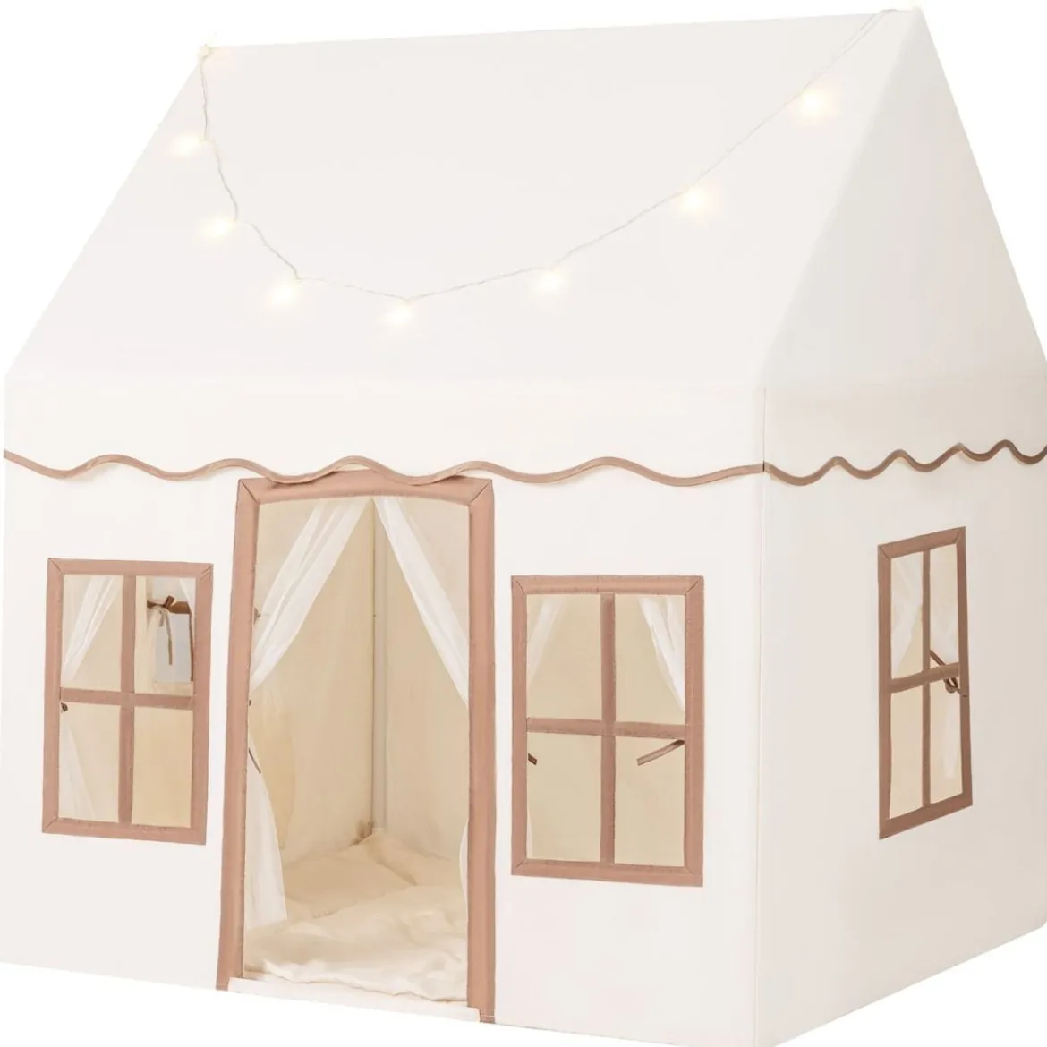 Kinderspielhaus mit Sternenlichtern & Fenstern & Netzvorhängen Kinderzelt Kinderspielzelt Spielzelt