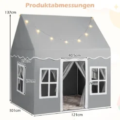 Kinderspielhaus mit Sternenlichtern & Fenstern & Netzvorhängen Kinderzelt Kinderspielzelt Spielzelt