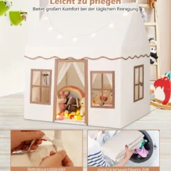 Kinderspielhaus mit Sternenlichtern & Fenstern & Netzvorhängen Kinderzelt Kinderspielzelt Spielzelt