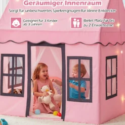 Kinderspielhaus mit Sternenlichtern & Fenstern & Netzvorhängen Kinderzelt Kinderspielzelt Spielzelt