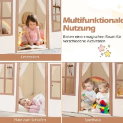Kinderspielhaus mit Sternenlichtern & Fenstern & Netzvorhängen Kinderzelt Kinderspielzelt Spielzelt