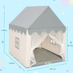 Kinderspielhaus Stabiles und Großes Spielhaus mit Baumwollmatratze 120 x 105 x 140 cm Grau + Beige