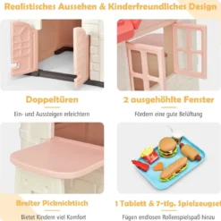 Kinder Spielhaus 164 x 124 x 132 cm Outdoor Kinderhäuschen mit Pickniktisch Rosa