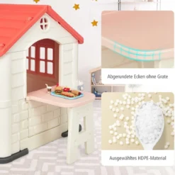 Kinder Spielhaus 164 x 124 x 132 cm Outdoor Kinderhäuschen mit Pickniktisch Rosa