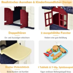 Kinder Spielhaus 164 x 124 x 132 cm Outdoor Kinderhäuschen mit Pickniktisch Blau