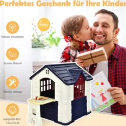 Kinder Spielhaus 164 x 124 x 132 cm Outdoor Kinderhäuschen mit Pickniktisch Blau