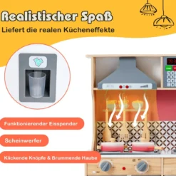 Kinder Spielküche aus Holz mit Töpfen & Ton & Licht & Aufbewahrungsregal