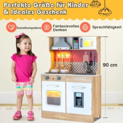 Kinder Spielküche aus Holz mit Töpfen & Ton & Licht & Aufbewahrungsregal