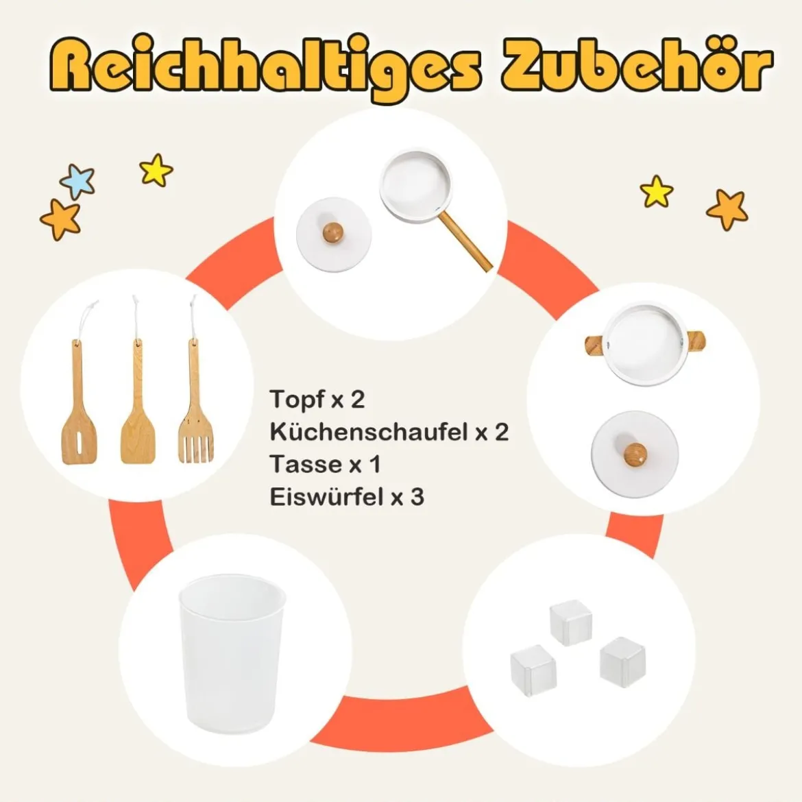 Kinder Spielküche aus Holz mit Töpfen & Ton & Licht & Aufbewahrungsregal