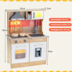 Kinder Spielküche aus Holz mit Töpfen & Ton & Licht & Aufbewahrungsregal