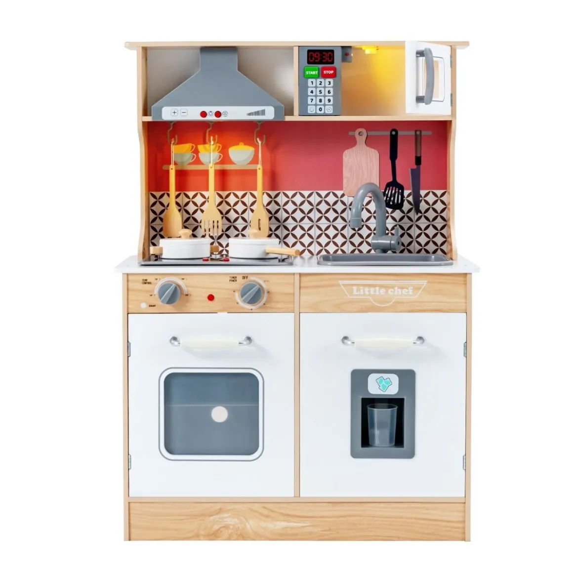 Kinder Spielküche aus Holz mit Töpfen & Ton & Licht & Aufbewahrungsregal
