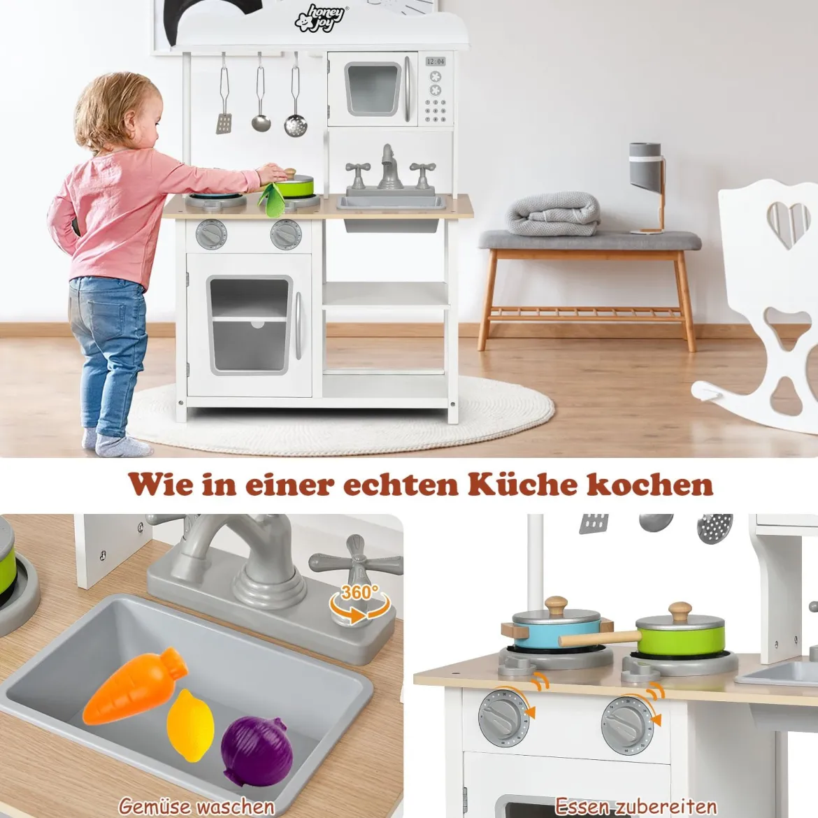 Kinder Spielküche hölzerne Spielküche Küche Set 60 x 30 x 83 cm Weiß