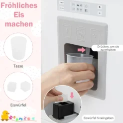 Kinderspielküche Holz Kinderküche mit 3 Höhenverstellungen Mikrowelle Herd Spüle Ofen Eismaschine Weiß