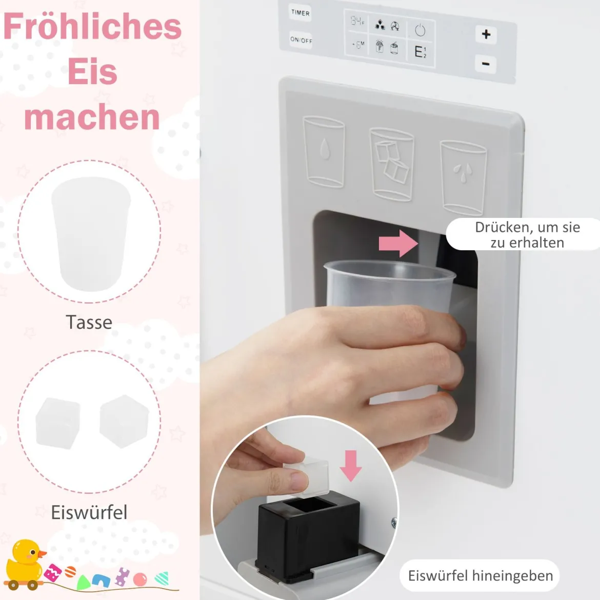 Kinderspielküche Holz Kinderküche mit 3 Höhenverstellungen Mikrowelle Herd Spüle Ofen Eismaschine Weiß