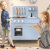Kinder Spielküche Holzspielküche mit Lichtern Geräuschen Herd Spüle Backofen & Kochzubehör Blau