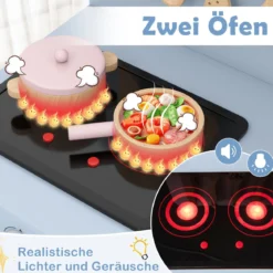 Kinder Spielküche Holzspielküche mit Lichtern Geräuschen Herd Spüle Backofen & Kochzubehör Blau