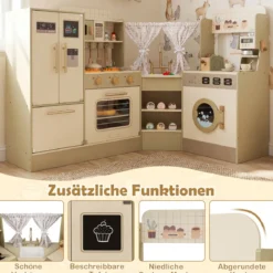 Kinderspielküche Kinderküche Spielset mit Wasserhahn Geschirrspüler Herd Kaffeemaschine Grün