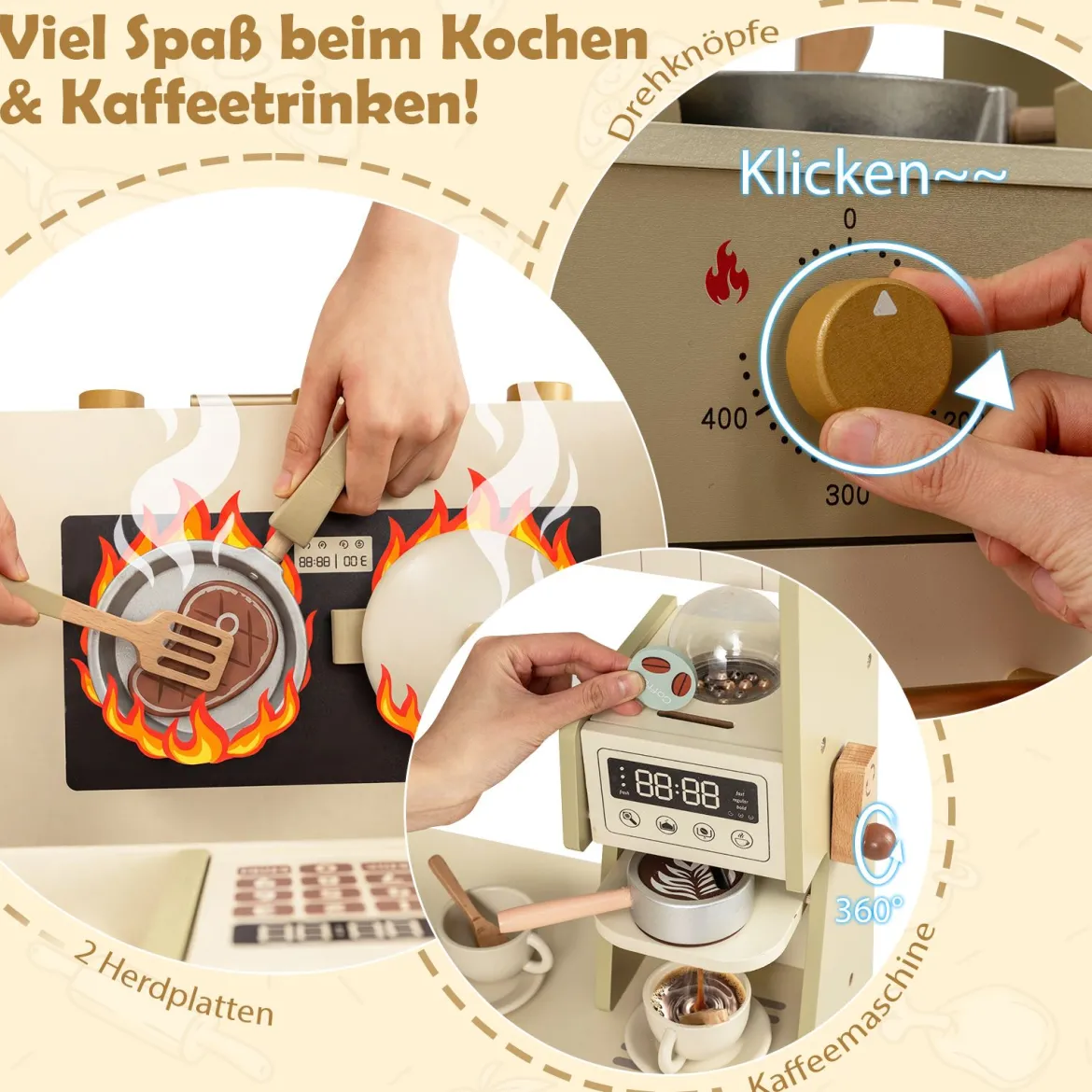Kinderspielküche Kinderküche Spielset mit Wasserhahn Geschirrspüler Herd Kaffeemaschine Grün
